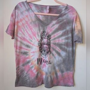 Custom Tie Dye Mama Leopard Skull Tee Oversized Medium